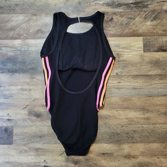 Vintage Backflips Neon Striped One Piece Swimsuit Union Made in USA Size 9/10 - Picture 5 of 8